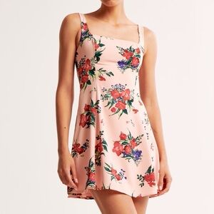Abercrombie & Fitch Women M Pink Floral Fit & Flare Squareneck Mini Dress NWOT